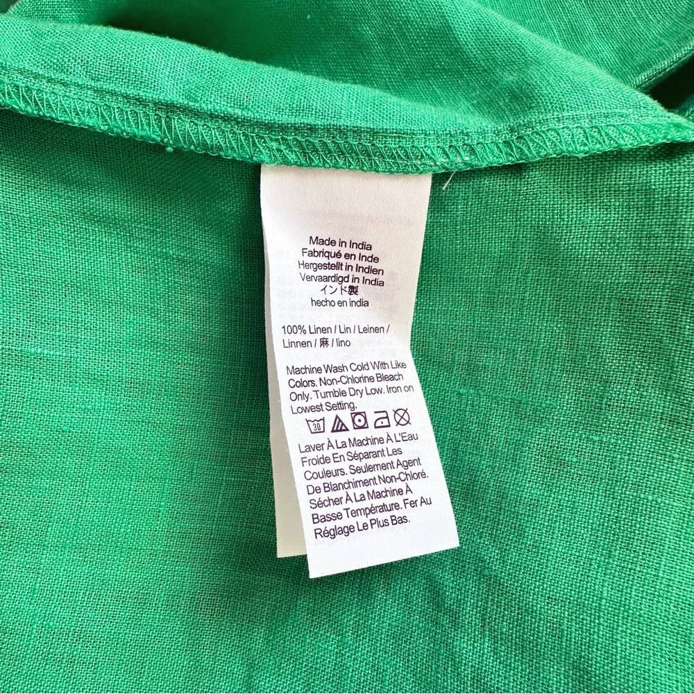 NWT J.Crew Fleur Green 100% Linen Ruffle Tank Top L
